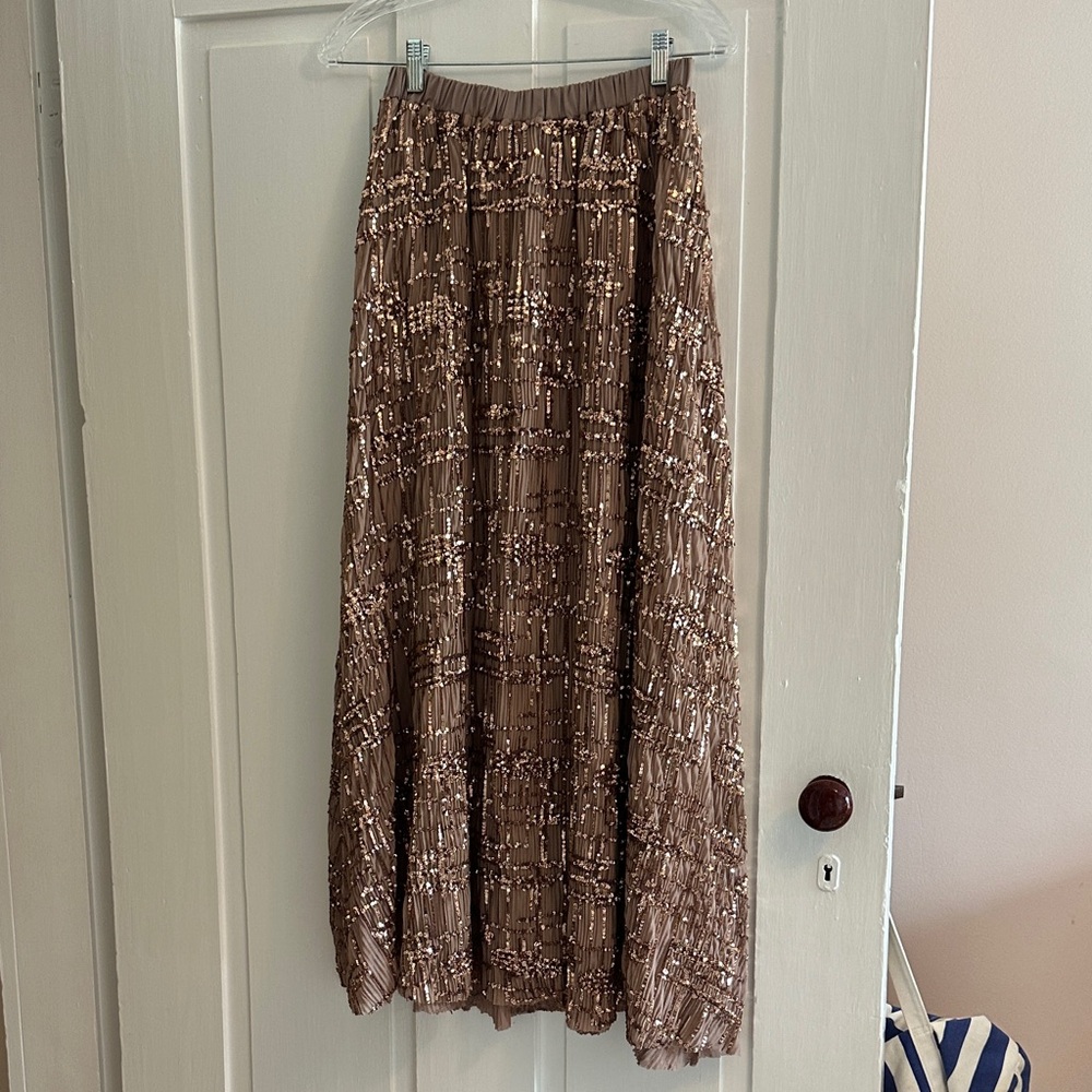 En Saison Tan Sequin Maxi Skirt